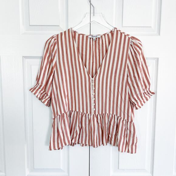 Madewell Courtyard Ruffle-Hem Top in Stripe - Picture 1 of 7